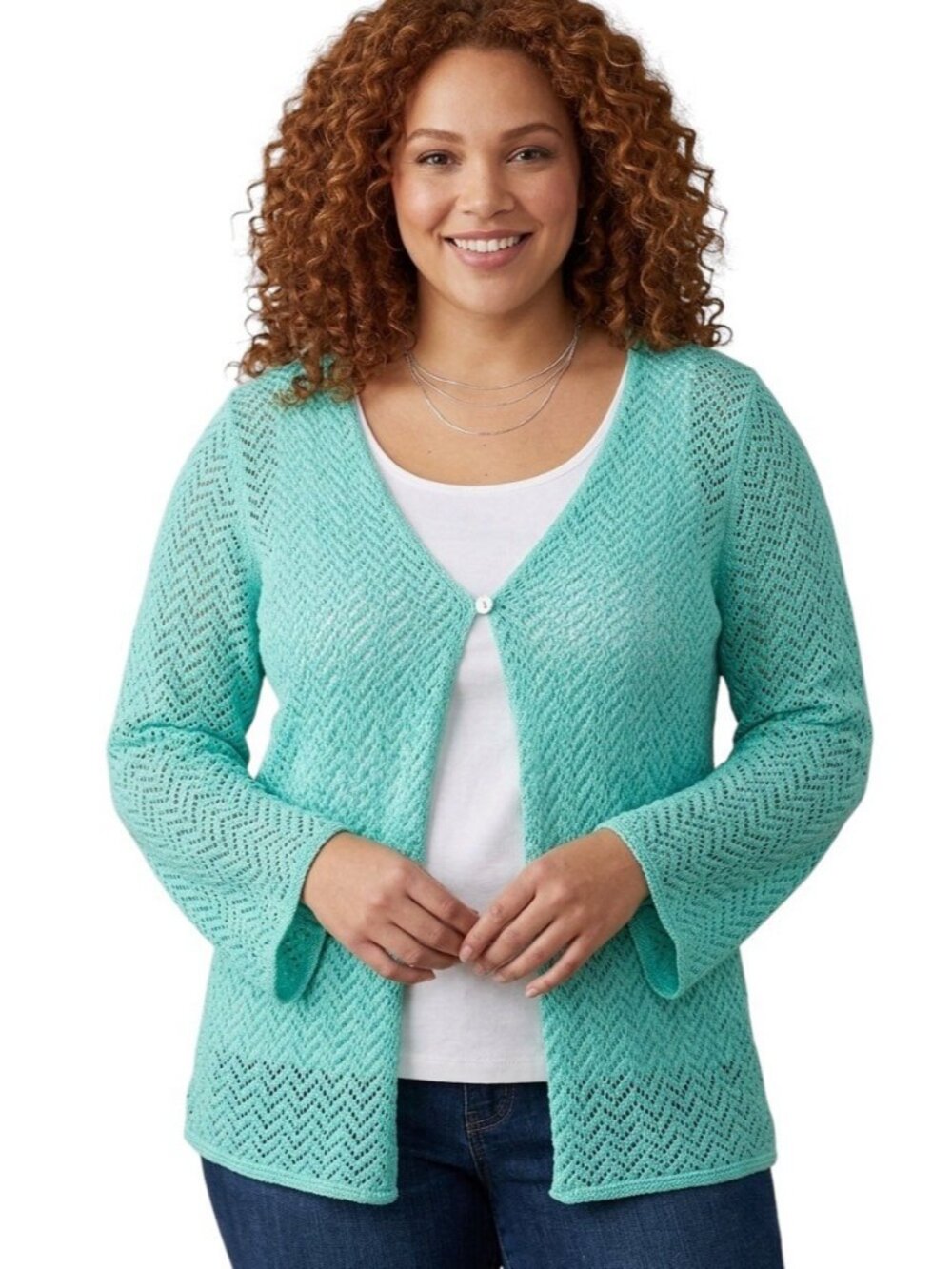 Coldwater Creek Womens Crochet Cardigan Size XXL One Button Long Sleeve